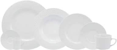 Serviço de Jantar, Chá e Café 42 Peças em Porcelana, Modelo com Relevo, Ártico, Branco, Porcelana Schmidt