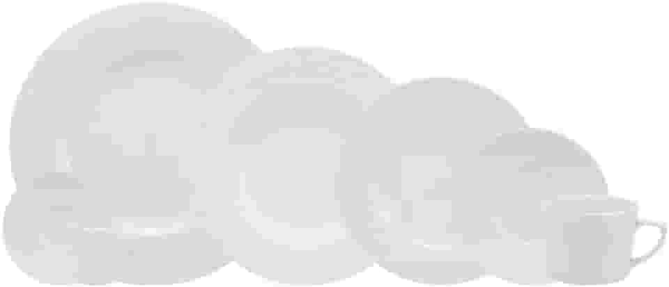 Serviço de Jantar, Chá e Café 42 Peças em Porcelana, Modelo com Relevo, Ártico, Branco, Porcelana Schmidt