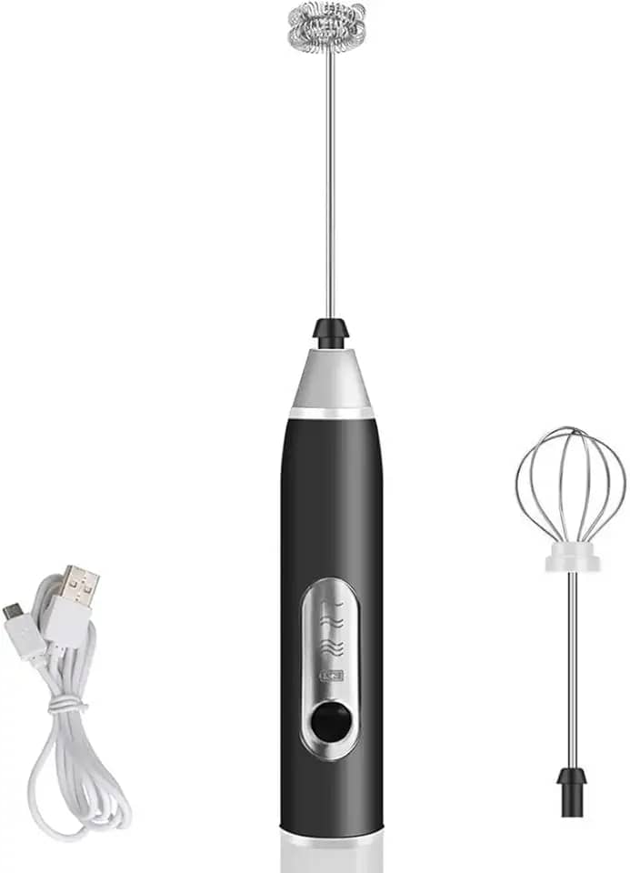 Mini Mixer Recarregável Batedor Espumador De Bebidas Batedor Ovos Fuê Portátil Elétrico (Preto)