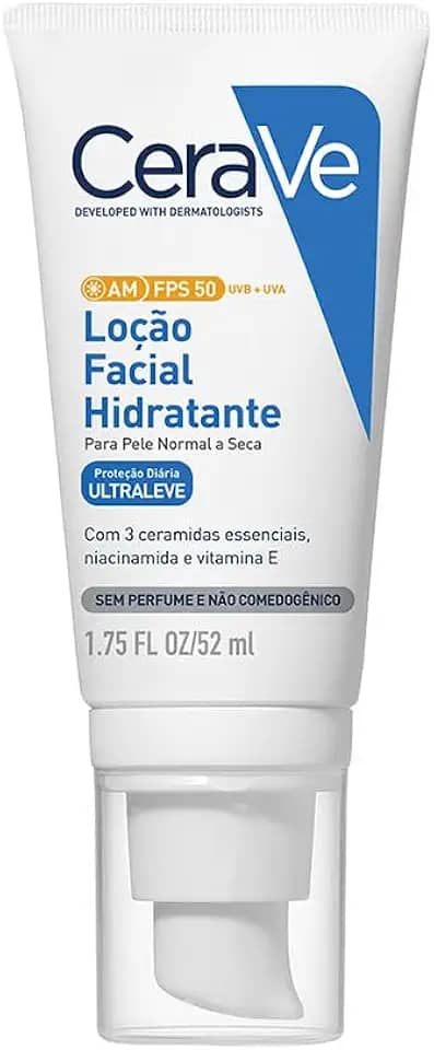 CeraVe Loção Facial Hidratante AM FPS 50 com 3 Ceramidas Essenciais, Ácido Hialurônico e Niacinamida, Hidratação 24h e Proteção UVA/UVB para Pele Normal a Seca, 52g