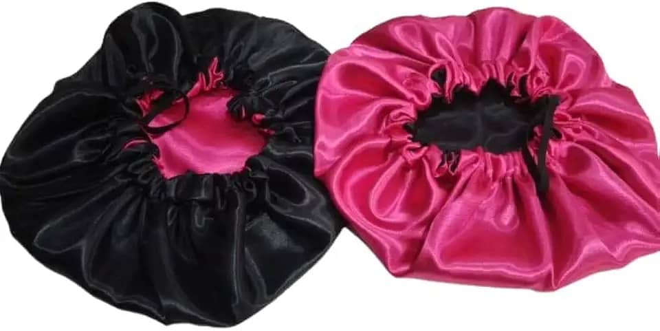 2 touca de cetim dupla face toca dupla face de cetim preta com pink (preta com pink, cabelos curtos e médios)