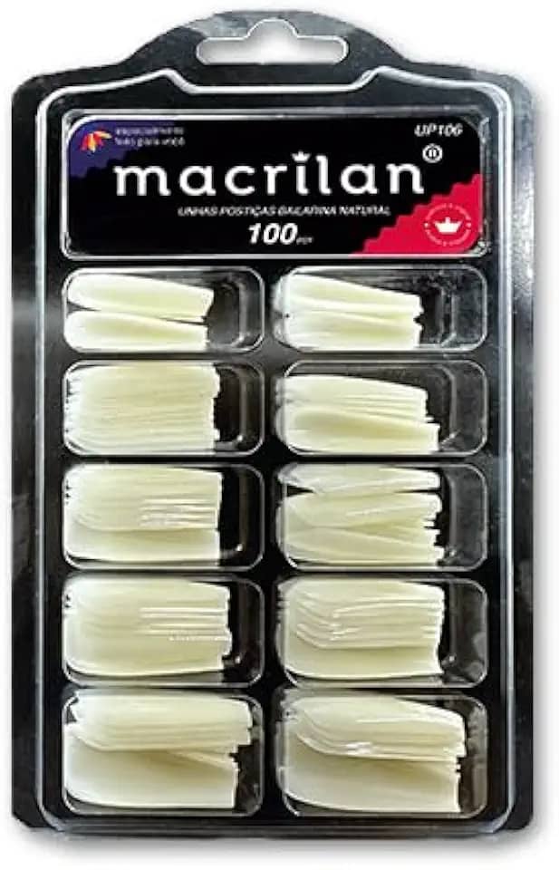 Unha Postiça Bailarina Natural Macrilan - Kit 100 Tips Profissional, Formato Perfeito, Durabilidade e Ajuste Fácil UP106