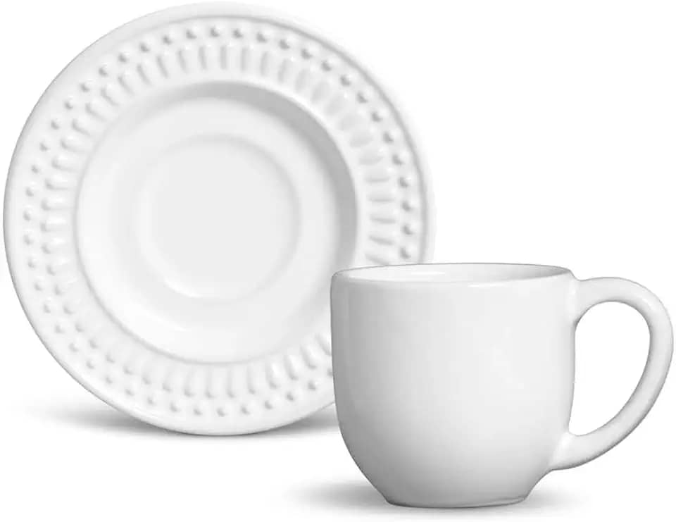 Porto Brasil Conjunto com 6 Xícaras de Café com Pires Roma Branco