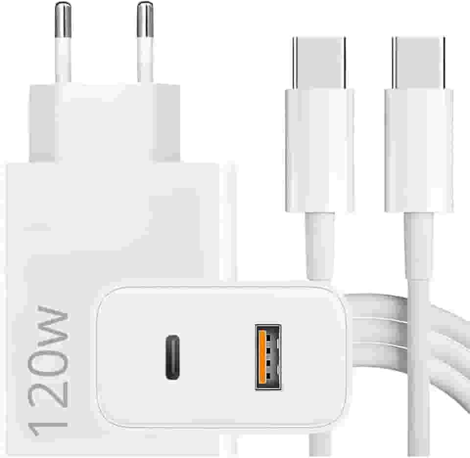 Carregador Super Turbo 120W Tipo C Porta Dupla (USB-C + USB-A) + Cabo USB C de 1m, Compatível com Iphone,Ipad,Android, Tablets, Notebooks Ultra Rapido Premium