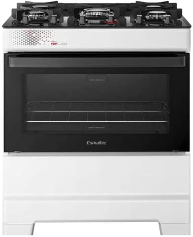 Fogão Esmaltec 5 Bocas Ideal Top Glass Mesa de Vidro Forno 84 Litros Branco T5VAB Bivolt