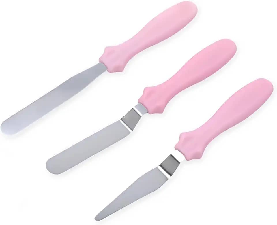 Kit 3 Espátulas Para Confeitaria Ganache Decoração de Bolo Alisar Quinar Em Inox (Rosa)