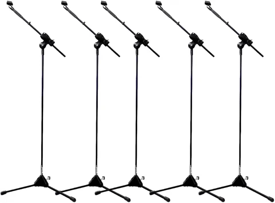 Kit 5 Suportes Pedestal para Microfone, Cachimbo, Altura Ajustável 40cm-1,57m, Preto