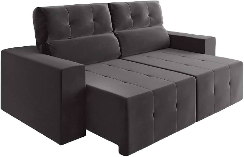 Sofá Retrátil e Reclinável 2m 3 Lugares Fênix Veludo Cinza