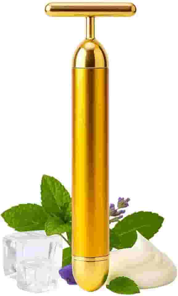 Massageador Facial T Gold 24K, Vibração Sônica, Efeito Lifting, Redução de Linhas, Olheiras e Inchaço