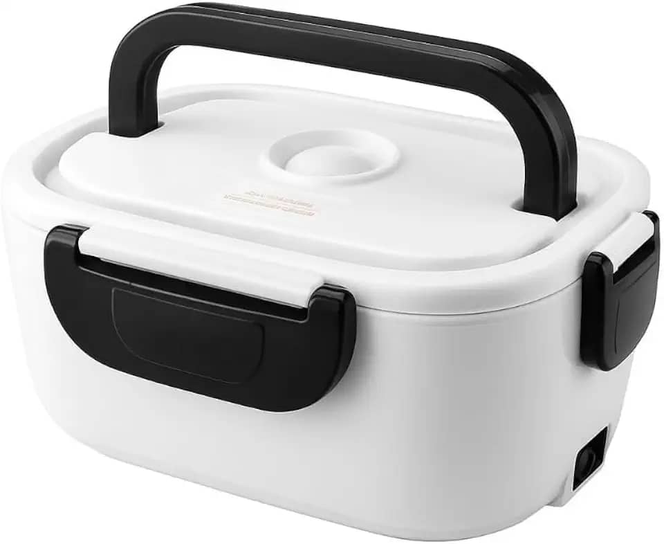 Marmita Elétrica Portátil 1,5L com Duas Divisórias Internas Removíveis BiVolt 110V/220V com Aquecimento Rápido e Tampa com Trava Ideal para Casa, Trabalho, Escritório, Caminhão e Carro (Preto)