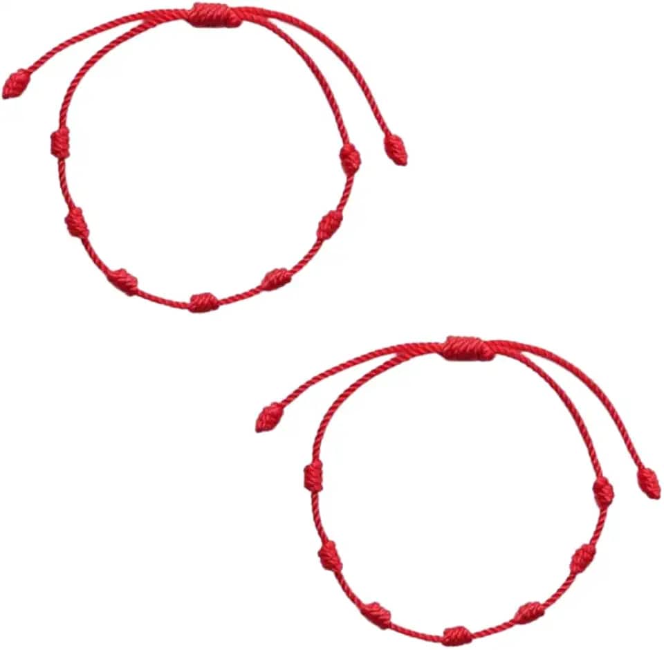 Pulseira Vermelha kit c 2 pulseiras da Sorte 7 Nós | Amuleto da Kabbalah | Proteção contra o Mau-Olhado | Prosperidade | Ajustável |Unissex