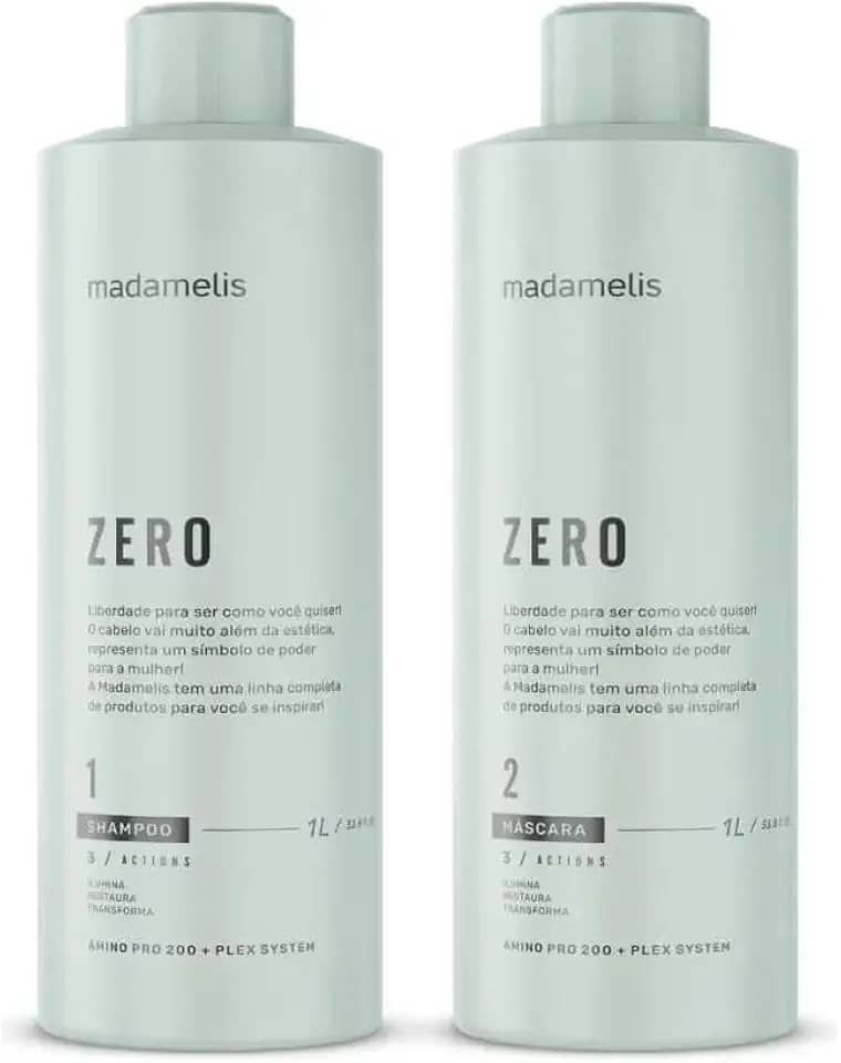 Madamelis Zero Kit Progressiva, Escova e Selagem, 2x1000ml, Shampoo e Máscara, Proteção e Alinhamento