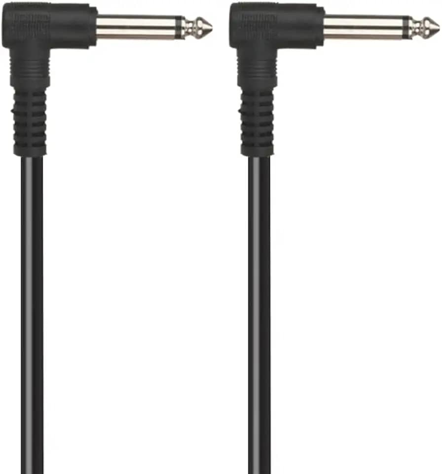 PluCable Cabo de audio P10 para P10 Mono 90 Graus P1002 Preto, Conexoes em metal, 20 centimentos