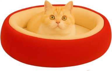 Caminha Pet Redonda Sherpa para Gatos e Cães Pequenos, Cama Macia com Pelo de Carneiro Sintético, Ideal para Inverno, Conforto e Calor, Base Antiderrapante, 50x50cm (Vermelha)