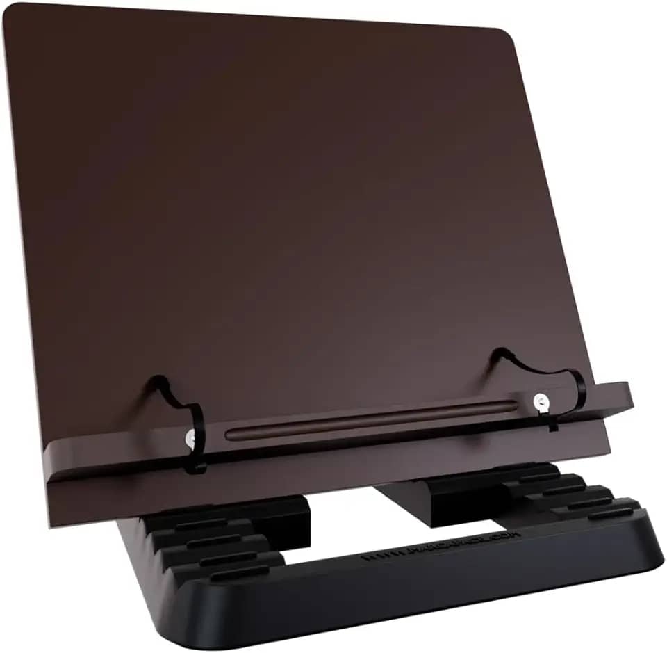 Marca Fácil Suporte para Livro e Notebook Resistente Ergonômico Durável Leve Portátil 19 Níveis de Ajuste com Prendedores de Páginas Marrom M04
