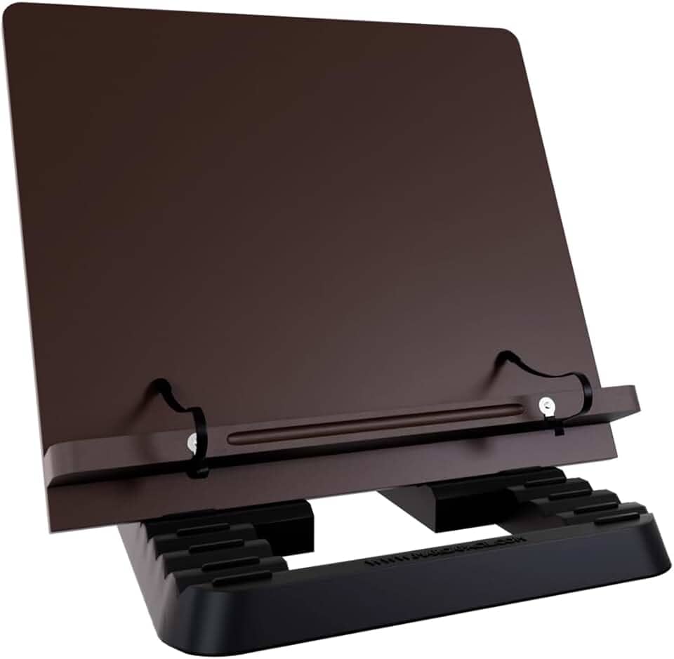 Marca Fácil Suporte para Livro e Notebook Resistente Ergonômico Durável Leve Portátil 19 Níveis de Ajuste com Prendedores de Páginas Marrom M04