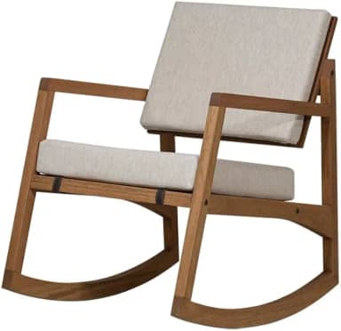 Cadeira de Balanço de Madeira Estofada Comoditá Meu Móvel de Madeira - Jatobá e Tecido Bege