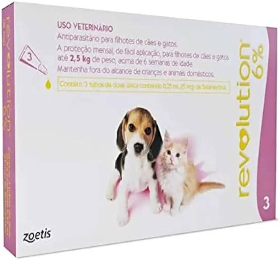 Antipulgas E Carrapatos Zoetis Revolution 6 Para Cães E Gatos Até 2,5 Kg - 3 Ampolas De 0,25 Ml