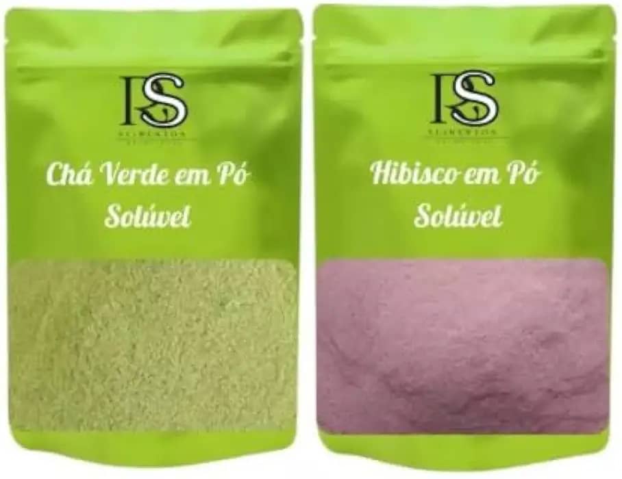 RS Chá Verde e Hibisco em Pó Solúvel, Kit 2 Unidades de 1kg Cada, Bebidas Quentes e Frias, Embalagem Stand-up Pouch