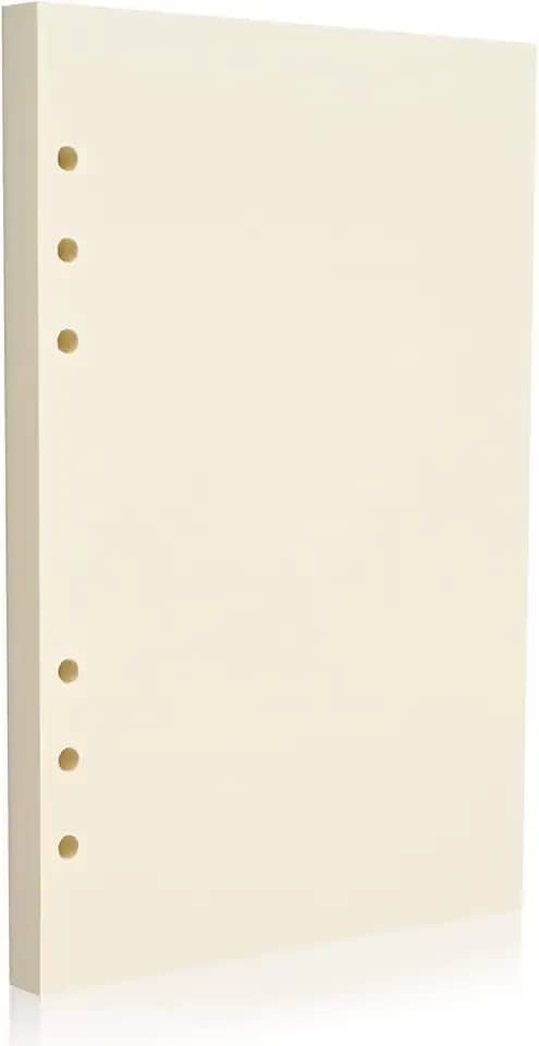 Refil de papel A5 com 6 furos – Caneta-tinteiro bege de 100 g/m² e caneta de gel, folha solta para fichários de 6 anéis, em branco, sem sangramento – diário, planejamento, anotações. Compatível com