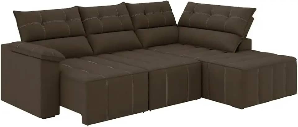 Sofá de Canto Retrátil e Reclinável 4 Lugares Santorini Veludo Luizzi (Marrom)