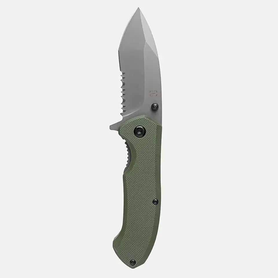 Canivete Tático Cuvier Invictus Lâmina D2 Tanto Point 8cm, Cabo G10, Sistema Spring Assisted, 174g (Verde)