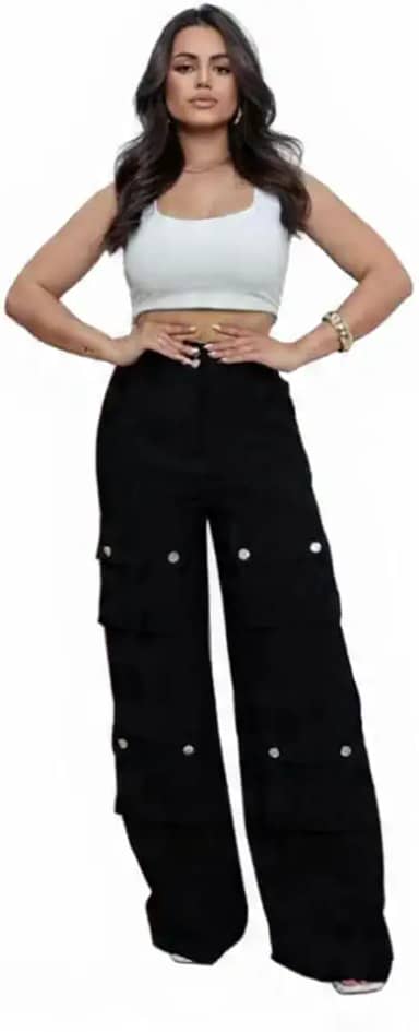 Calça cargo feminina pantalona 4 bolsos frontais wide marrante nova casual moda blogueira alfaiataria drapeada