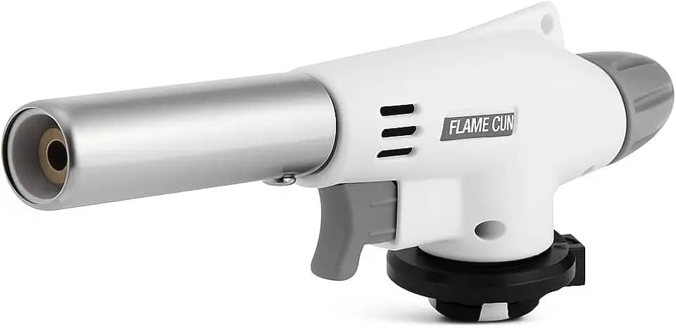 Maçarico Culinário Portátil Branco Com Controle Manual Da Chama E Acendimento Automático