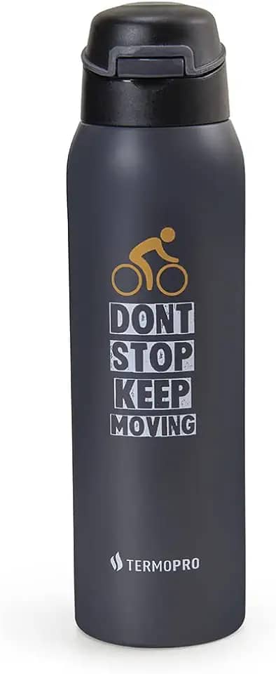 TERMOPRO Squeeze Térmico Fitness Cinza 450 ml Termopro Garrafa Aço Inox Sport Bike Botão Fast Click e Bico Anatômico Bebidas Frias 12h / Quentes 6h