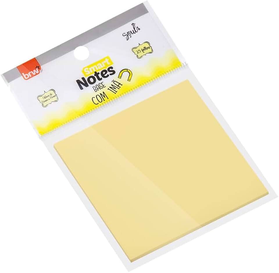 BRW Bloco Adesivo Smart Notes 76x76mm Amarelo Pastel Base Imã 25 Folhas