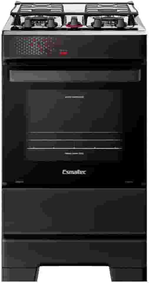 Fogão Esmaltec 4 Bocas Ideal Top Mesa Inox Tampa de Vidro Forno 50 Litros Preto T4IAP Bivolt