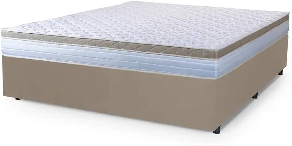 Cama Box Casal King Colchão Com Molas Ensacadas 193x203x60cm Dunas Branco/Bege