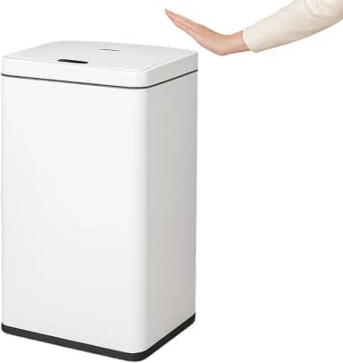 Lixeira Branca Automática com Sensor 50L Com Tampa Aço Inox Acionamento por Botão ou Sensor