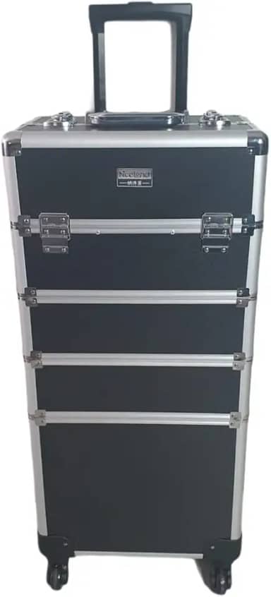 Maleta de Maquiagem Profissional Com Divisórias e Rodinha 4 Andar Preta