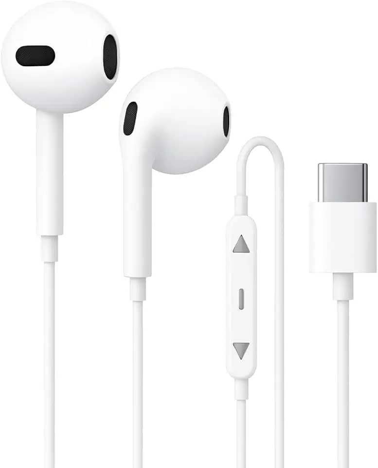 Fone de Ouvido Tipo C com Fio, Plug And Play Intra-Auricular - Com Controle de Volume Graves Intensos Som Nítido. (Branco)