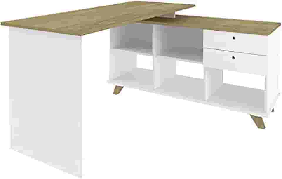 Escrivaninha em L Retrô para Home Office ou Escritório 2 Gavetas - Gold Artany