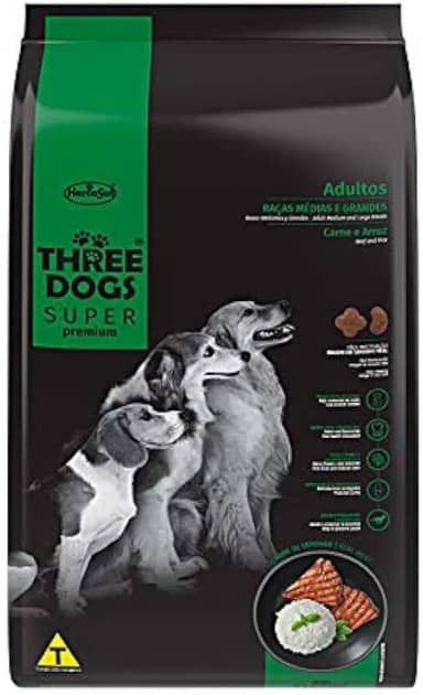 Ração Three Dogs para Cães Adultos de Raças Médias e Grandes Sabor Carne