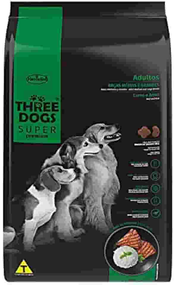 Ração Three Dogs para Cães Adultos de Raças Médias e Grandes Sabor Carne