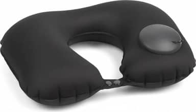 Travesseiro de Pescoço Inflável para Viagem, Almofada Cervical, Portátil e Confortável para Avião e Carro (Preto)