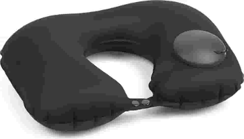 Travesseiro de Pescoço Inflável para Viagem, Almofada Cervical, Portátil e Confortável para Avião e Carro (Preto)