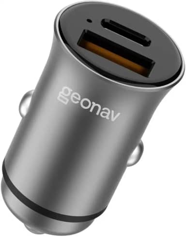 Geonav Carregador Veicular SuperPower Mini 20W Carregamento Rápido, 2 portas - 1 USB A (18W quick charge) e 1 USB C (20W Power Delivery), CHV20PDQCSG, Alumínio Cinza