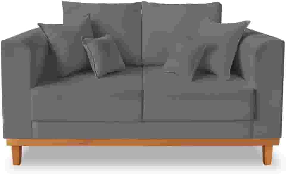 Sofá Sala de Estar 02 Lugares Beny Linho Grafite Madeira prima deccor