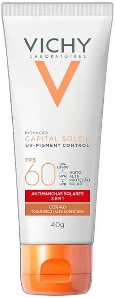 Vichy, Pigment Control, Protetor Solar Facial anti manchas com Alta cobertura, Vitamina B3, Ácido Tranexâmico, FPS60, 40g