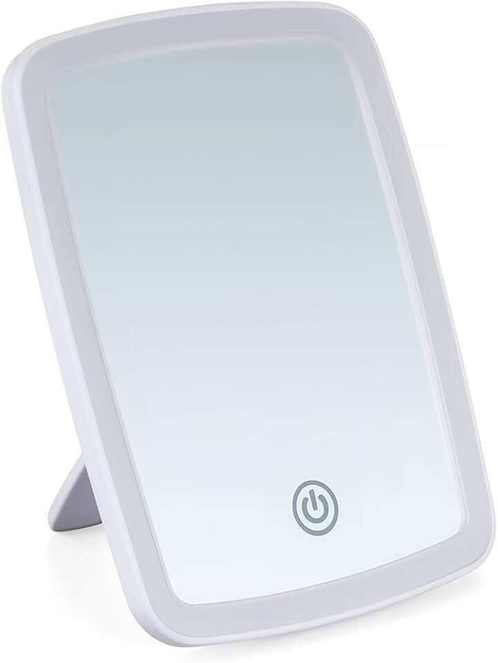 Espelho de Mesa com Luzes LED em 3 Cores para Maquiagem Cosméticos Portátil com Suporte de Apoio Iluminação Tipo Camarim, Touch, Zoom, Portátil para Penteadeira