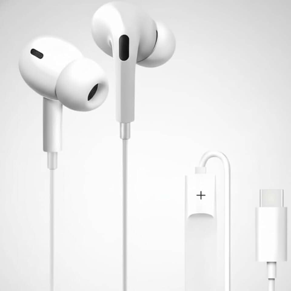 Fone de Ouvido Intra-Auricular USB-C com microfone, Graves Reforçados, Cabo 1,2m, Compatível com iPhone iOS, Samsung Androide, Ideal para Chamadas, Músicas e Vídeos, Cor Branco