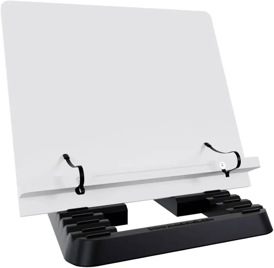 Marca Fácil Suporte para Livro e Notebook Resistente Ergonômico Durável Leve Portátil 19 Níveis de Ajuste com Prendedores de Páginas Branco M02