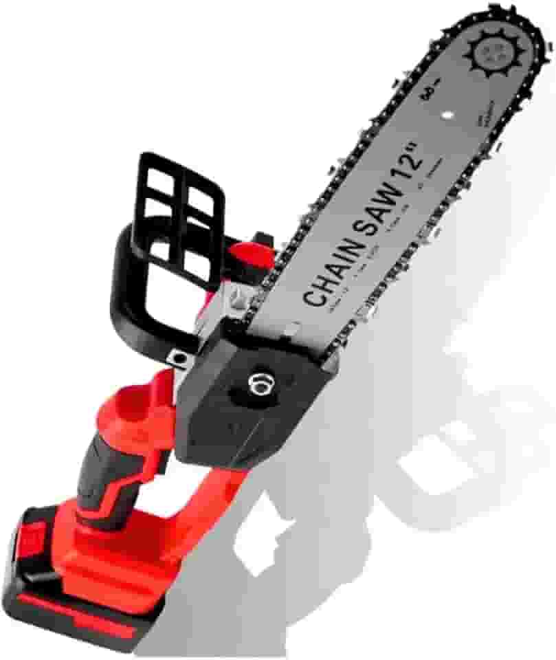 Motosserra Elétrica Recarregável 1200W – Acompanha 2 Baterias, Sabre de 12' e Corrente Afiada | Ideal para Corte de Madeira e Podas – Pratiarejo® (Vermelho)