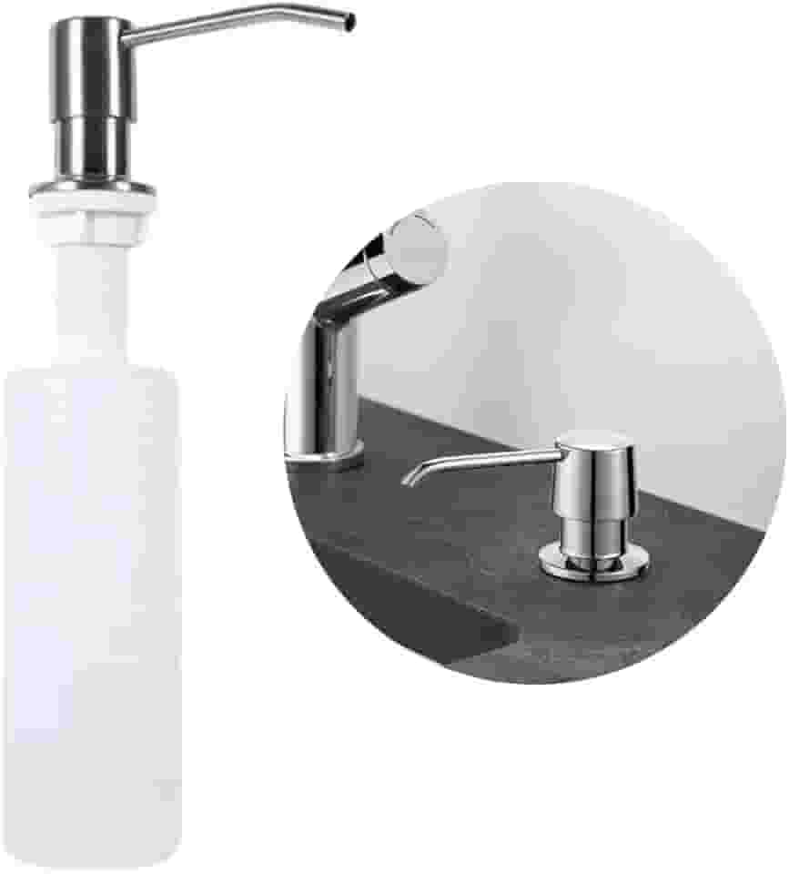 Dispenser de Detergente Embutir 350ml – Para Pia e Bancada – Plástico ABS e Aço Inox | Dosador | Dispenser | Sabão Detergente Sabonete Liquido para Pia |