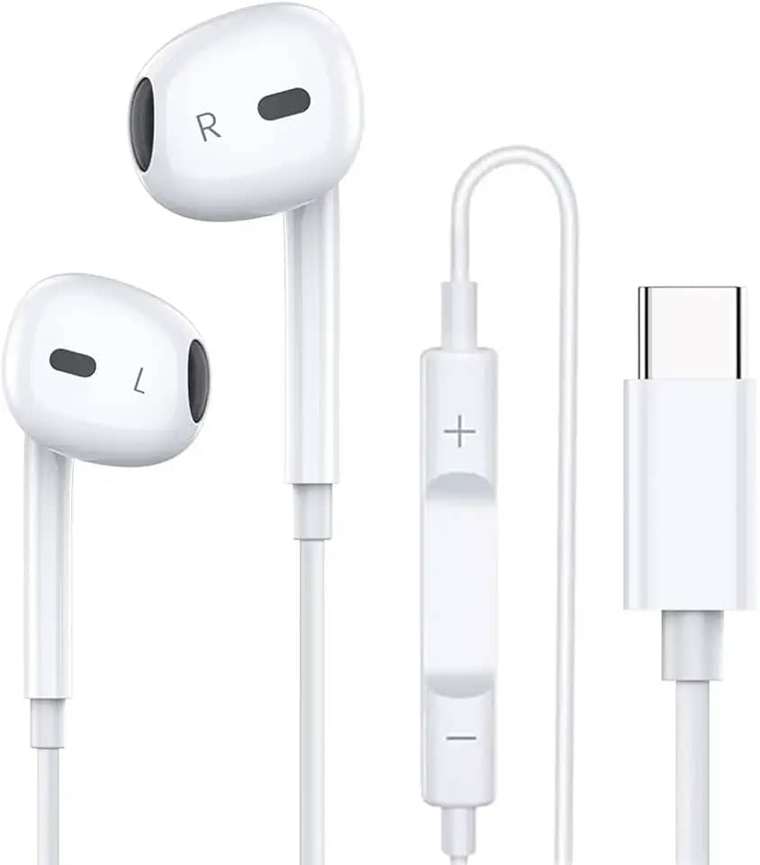 Fones de ouvido tipo C para iPhone 15 15 Pro 15 Pro Max 16 16 Pro Max com fio, fones de ouvido estéreo compatíveis com a maioria dos dispositivos com conector tipo C.