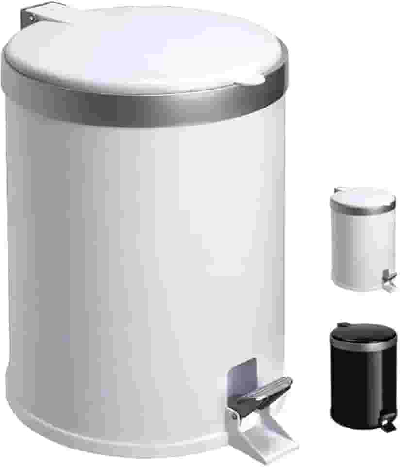 Lixeira com Pedal 5 Litros em Polipropileno Branco – Tampa Reta com Aro Prata